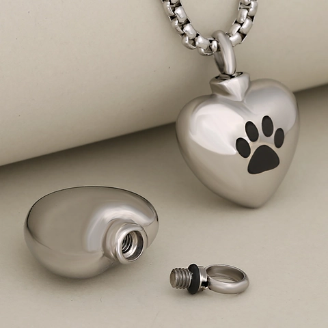 Collana con Urna Cineraria per Animali Domestici in Acciaio Inossidabile a Forma di Cuore con Impronta di Zampa per Ceneri Gioielli Commemorativi