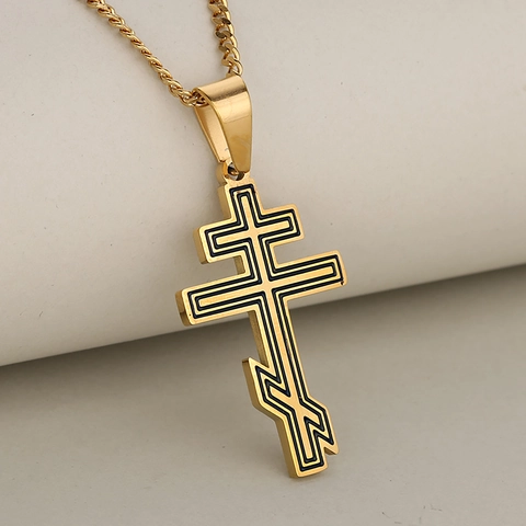 Vintage Roestvrij Stalen Russisch Orthodox Kruis Hanger Halsketting Voor Heren Goud Zilver Slavische Religieuze Sieraden Kettingen