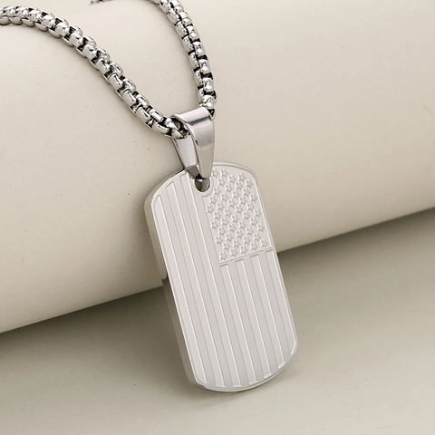 Stainless Steel American Flag Military Dog Tag Pendant Necklace For Men Punk Hip Hop Jewelry Stars Stripes Pattern
