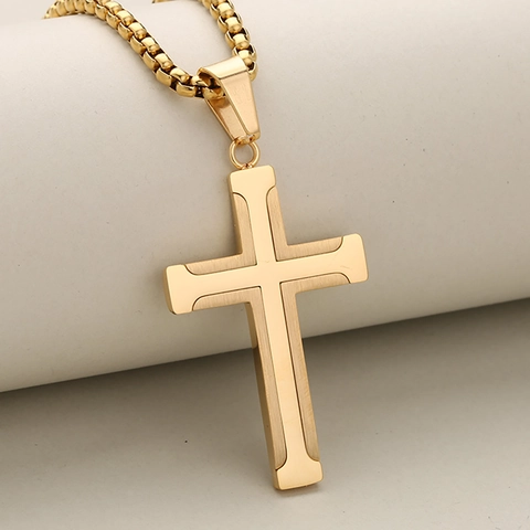 Roestvrij Stalen Kruis Hanger Halsketting Voor Mannen Vrouwen Goud Zilver Zwart Minimalistisch Religieuze Sieraden Geen Ketting