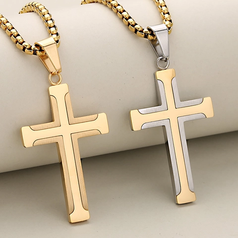 Roestvrij Stalen Kruis Hanger Halsketting Voor Mannen Vrouwen Goud Zilver Zwart Minimalistisch Religieuze Sieraden Geen Ketting