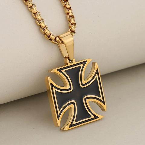 Retro Stainless Steel Iron Cross Pendant Necklace For Unisex Hip Hop Gothic Enamel Jewelry Gold Silver Tone Box Chain