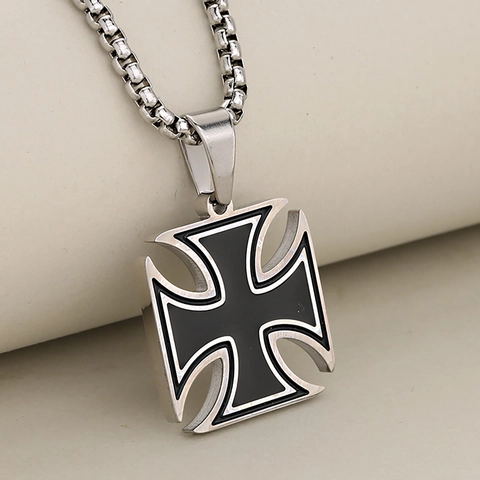 Retro Stainless Steel Iron Cross Pendant Necklace For Unisex Hip Hop Gothic Enamel Jewelry Gold Silver Tone Box Chain