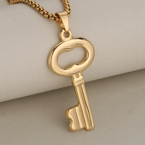 Vintage Holle Sleutel Hanger Halsketting Roestvrij Staal Voor Dames Heren Goud Zilver Zwart Mode Sieraden Sleutelhangers Cadeau