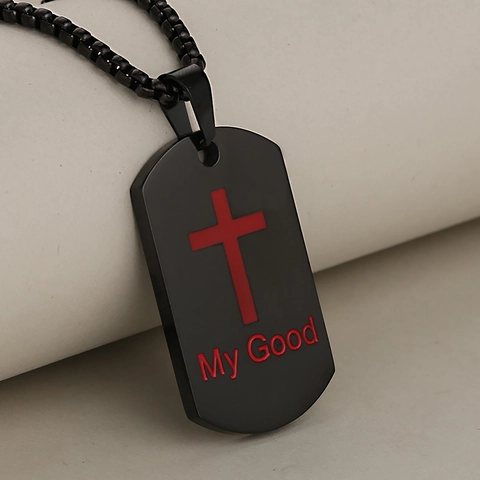Minimalist Stainless Steel Cross Dog Tag Pendant Necklace For Men Gold Silver Black Religious Jewelry Gift No Chain Options