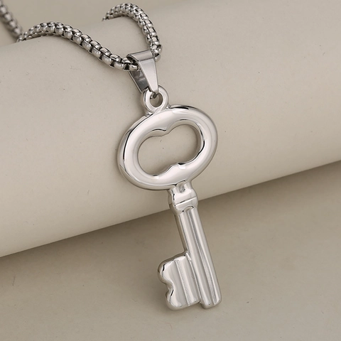 Vintage Holle Sleutel Hanger Halsketting Roestvrij Staal Voor Dames Heren Goud Zilver Zwart Mode Sieraden Sleutelhangers Cadeau