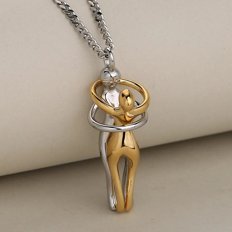 Collana Con Pendente a Forma di Coppia Che Si Abbraccia in Acciaio Inossidabile per Innamorati Gioiello Romantico per Donna e Uomo