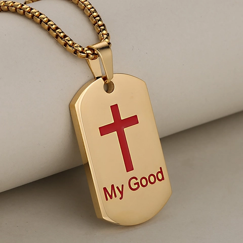 Minimalist Stainless Steel Cross Dog Tag Pendant Necklace For Men Gold Silver Black Religious Jewelry Gift No Chain Options