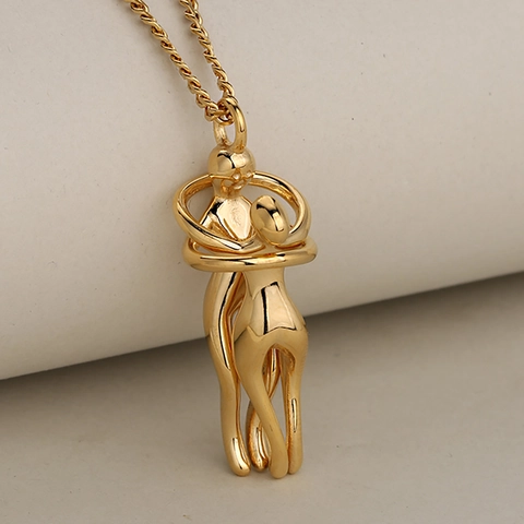 Collana Con Pendente a Forma di Coppia Che Si Abbraccia in Acciaio Inossidabile per Innamorati Gioiello Romantico per Donna e Uomo