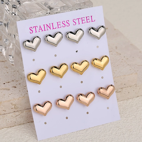 Pendientes de Botón de Corazón de Acero Inoxidable Minimalistas para Mujer Joyas en Forma de Corazón Pulido Espejo Oro Plata Oro Rosa