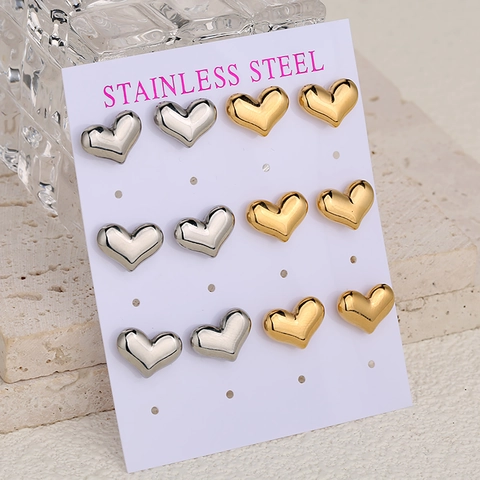 Pendientes de Botón de Corazón de Acero Inoxidable Minimalistas para Mujer Joyas en Forma de Corazón Pulido Espejo Oro Plata Oro Rosa