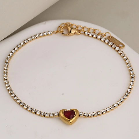 Bracelet de Tennis en Acier Inoxydable Cœur en Zirconium Plaqué Or Argent Bracelet Chaîne Réglable avec Pendentif Cœur pour Femme Bijoux Cadeau