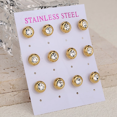 Minimalist Stainless Steel Round Cubic Zirconia Stud Earrings For Women Men Fashion Luxury Commuter Daily Jewelry Earring