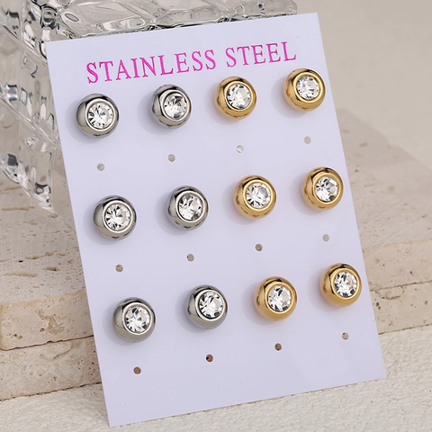 Minimalist Stainless Steel Round Cubic Zirconia Stud Earrings For Women Men Fashion Luxury Commuter Daily Jewelry Earring