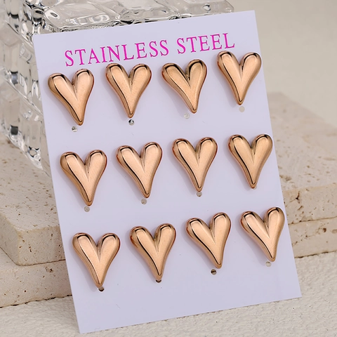 Boucles d'Oreilles Clous en Cœur en Acier Inoxydable pour Femmes Minimaliste Or Argent Or Rose Plaqué Bijoux de Mode Forme de Cœur Cadeaux
