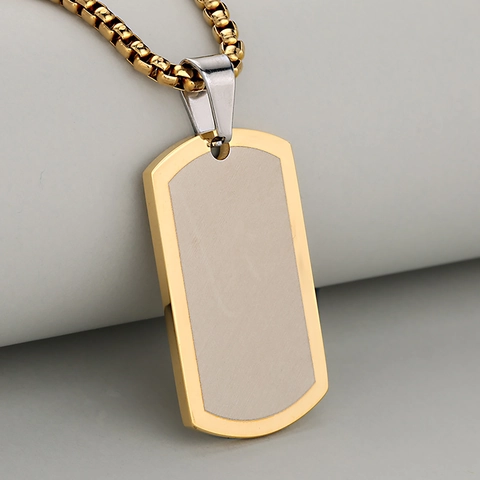 Minimalist Stainless Steel Dog Tag Pendant Necklace For Men Gold Silver Black Two Tone Brushed Metal Military Style Industrial Jewelry
