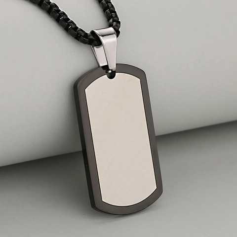 Minimalist Stainless Steel Dog Tag Pendant Necklace For Men Gold Silver Black Two Tone Brushed Metal Military Style Industrial Jewelry