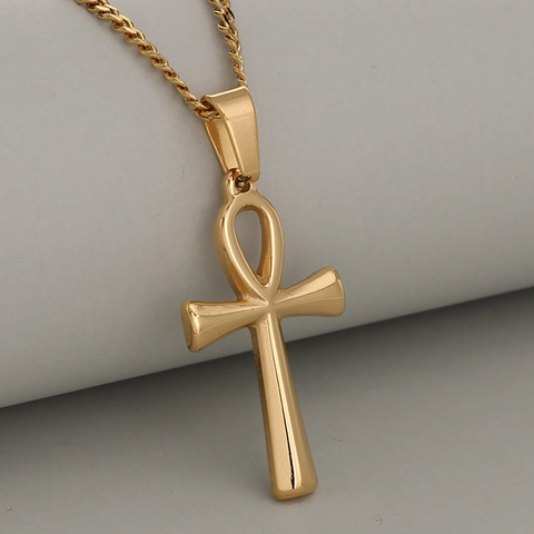 Vintage Stainless Steel Ankh Cross Pendant Necklace Polished Egyptian Life Symbol Jewelry For Men Women Gold Silver Black