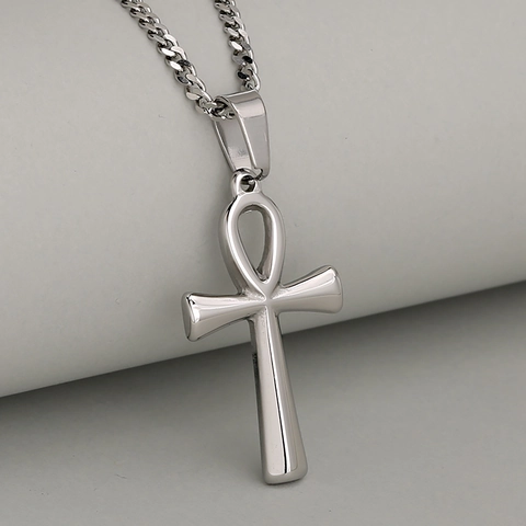 Vintage Stainless Steel Ankh Cross Pendant Necklace Polished Egyptian Life Symbol Jewelry For Men Women Gold Silver Black