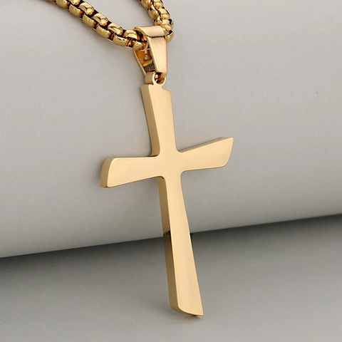 Minimalist Stainless Steel Cross Pendant Necklace For Men Women Hip Hop Religious Jewelry Polished Plain Cross Necklace Gift