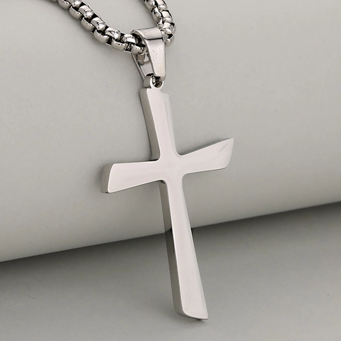 Minimalist Stainless Steel Cross Pendant Necklace For Men Women Hip Hop Religious Jewelry Polished Plain Cross Necklace Gift