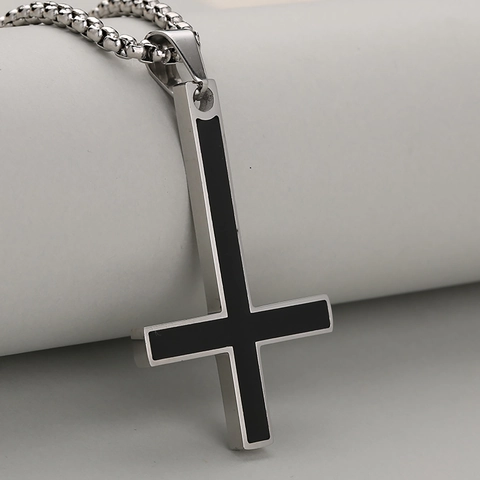 Stainless Steel Inverted Cross Pendant Necklace Men Women Gothic Punk St Peter Cross Minimalist Jewelry Accessory Gift