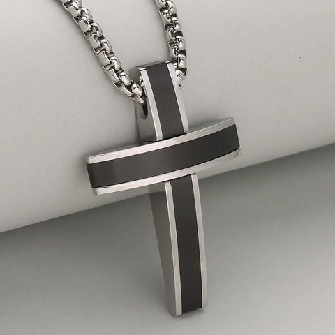 Roestvrij Staal 3D Kruis Hanger Ketting Voor Heren Modern Minimalistisch Industriële Stijl Geometrische Sieraden Gepolijst Geborsteld