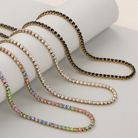 Luxuriöse Edelstahl Einreihige Strass Tennis Halskette Für Damen Gold Silber Plattiert Elegant Mode Schmuck Geschenk
