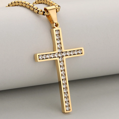 Roestvrijstalen Kruis Hanger Ketting Voor Heren Dames Hip Hop Ingelegde Zirconia Goud Zilver Zwart Mode Sieraden Cadeau
