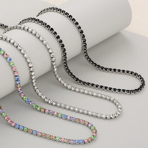 Luxuriöse Edelstahl Einreihige Strass Tennis Halskette Für Damen Gold Silber Plattiert Elegant Mode Schmuck Geschenk