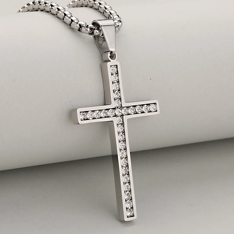Roestvrijstalen Kruis Hanger Ketting Voor Heren Dames Hip Hop Ingelegde Zirconia Goud Zilver Zwart Mode Sieraden Cadeau