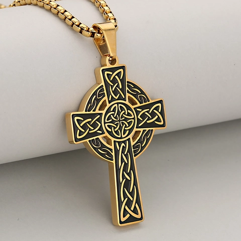 Vintage Roestvrij Staal Keltisch Kruis Hanger Ketting Voor Heren Viking Knoop Goud Zilver Zwart Iers Kruis Sieraden Cadeau