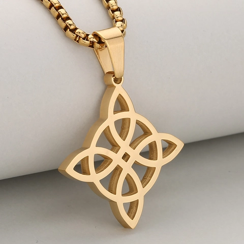Stainless Steel Witch's Knot Pendant Necklace For Women Hollow Geometric Celtic Knot Mystical Jewelry Gift Gold Silver Black