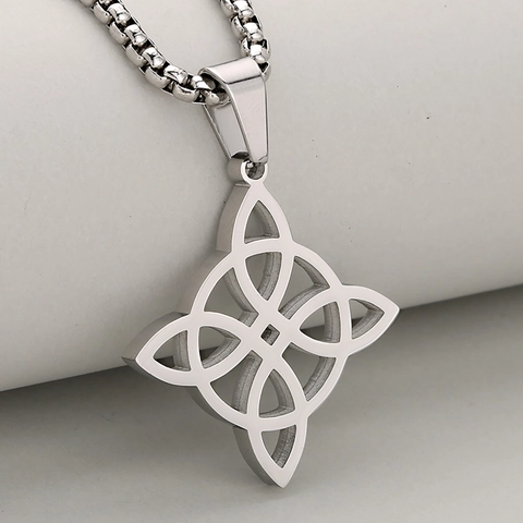Stainless Steel Witch's Knot Pendant Necklace For Women Hollow Geometric Celtic Knot Mystical Jewelry Gift Gold Silver Black