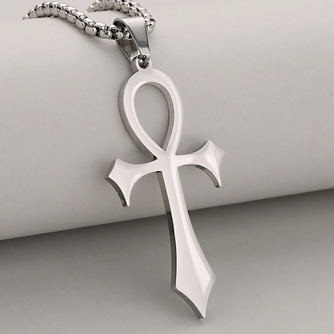 Egyptische Ankh Kruis Hanger Halsketting Roestvrij Staal Gepolijst Sleutel van het Leven Symbool Sieraden Voor Mannen Vrouwen Cadeau