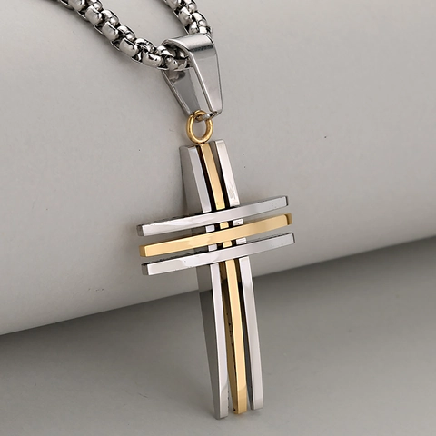 Vintage Roestvrij Stalen Kruis Hanger Ketting Voor Mannen Minimalistisch Hol Geometrisch Ontwerp Metalen Sieraden Cadeau