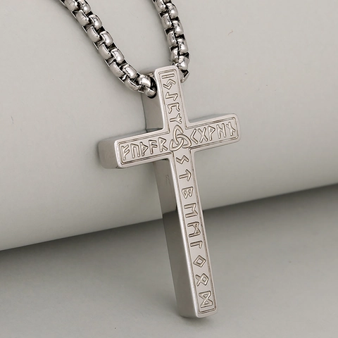 Viking Runen Kruis Hanger Halsketting Roestvrij Staal Keltische Knoop Noordse Retro Punk Sieraden Voor Mannen Vrouwen Goud Zilver Zwart Gotisch