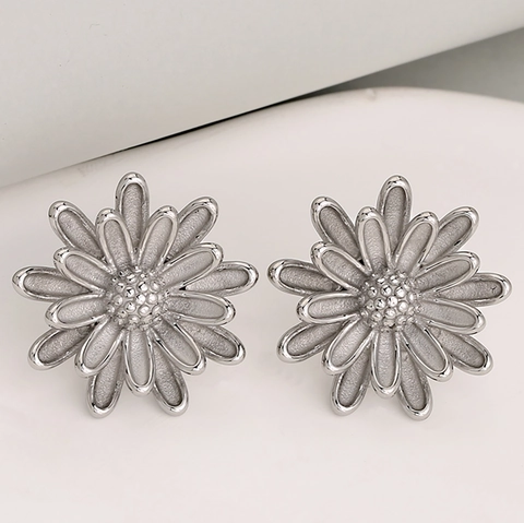 Orecchini a Bottone Margherita in Acciaio Inossidabile 304 per Donna Eleganti Orecchini a Petalo di Fiore a Doppio Strato Gioielli di Moda Galvanizzati Oro Argento Opaco