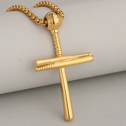 Collier Pendentif Croix en Batte de Baseball en Acier Inoxydable pour Hommes Design Sportif Créatif Bijoux de Mode