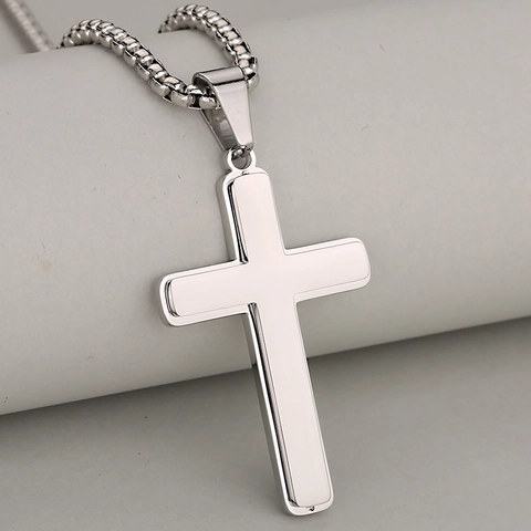 Stainless Steel Double Layer Cross Pendant Necklace Fashion Simple Religious Jewelry For Men Women Non Fading Titanium Steel Chain