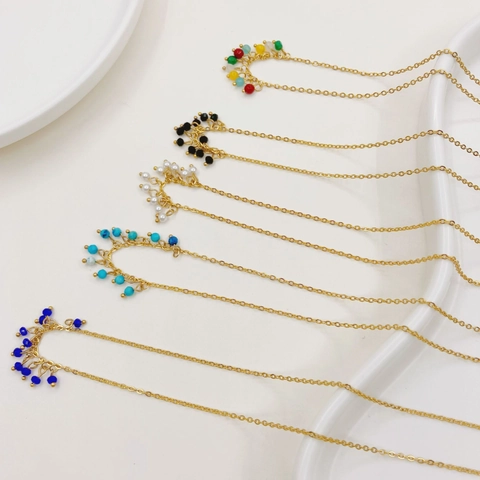 Collier Pendentif en Perles d'Acier Inoxydable Bohème pour Femmes Plaqué Or Cristal Perle Ras de Cou Chaîne Fine