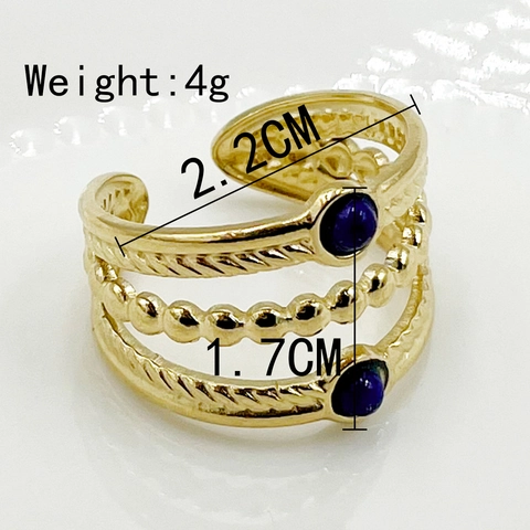 Bague Ouverte en Acier Inoxydable Boho pour Femme Plaqué Or 18K Multicouche Pierre Naturelle Ajustable Bijoux
