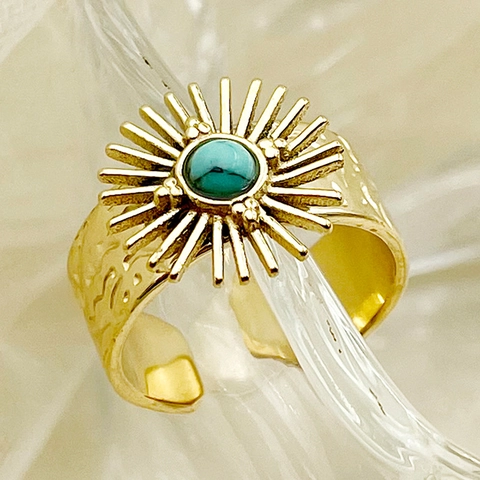 Bague Ouverte en Acier Inoxydable Plaque Or pour Femme Texture Martele Motif Lave Reglable Bijoux de Mode Cadeau