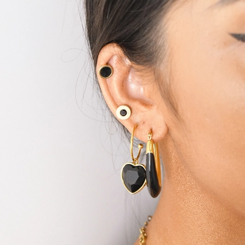 French Vintage Stainless Steel Zircon Heart Earrings Set For Women Luxury Gold Plated Black Blue Enamel Geometric Stud Earrings Jewelry