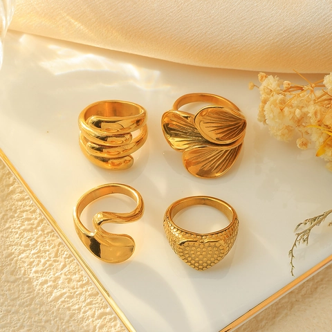 Bagues en Acier Inoxydable 304 pour Femmes Plaqué Or Cœur Fleur Spirale Géométrique Irrégulière Vague Bijoux Cadeau