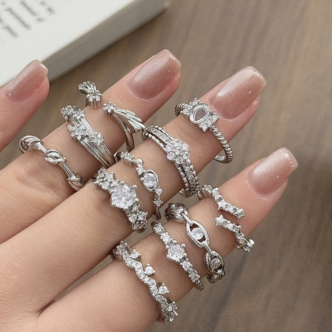 Eleganter Kupfer Zirkonia Offener Verstellbarer Ring Für Damen Luxus Blatt Stern Design Mode Finger Schmuck Party Accessoires