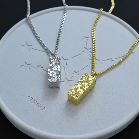 Neuer Chinesischer Stil Kupfer Quadratische Säule Anhänger Halskette Gold Silber Vergoldet Gehämmerte Textur Geometrischer Schmuck Damen