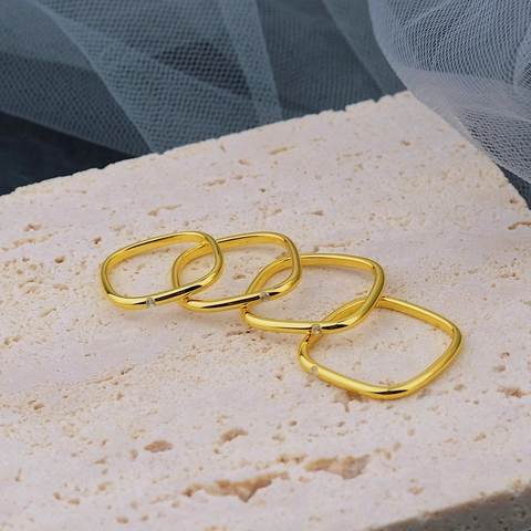 Minimalistischer Vergoldeter Kupferner Quadratring Geometrisch Zirkonia Eingelegt Verstellbarer Fingerring Für Damen Mode Schmuck Geschenk