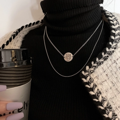 Vintage Copper Thai Silver Style Double Layer Necklace With Round Love You More Heart Pendant Fashion Jewelry For Women