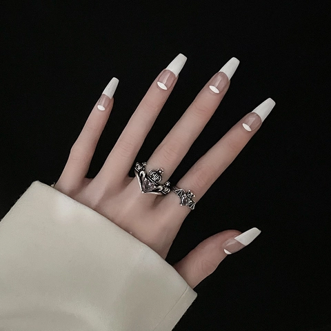 Bague Ouverte en Cuivre Gothique Vintage Pour Femme Punk Couronne Chauve-souris Cœur Zirconium Bague Réglable Bijoux de Fête Cadeau